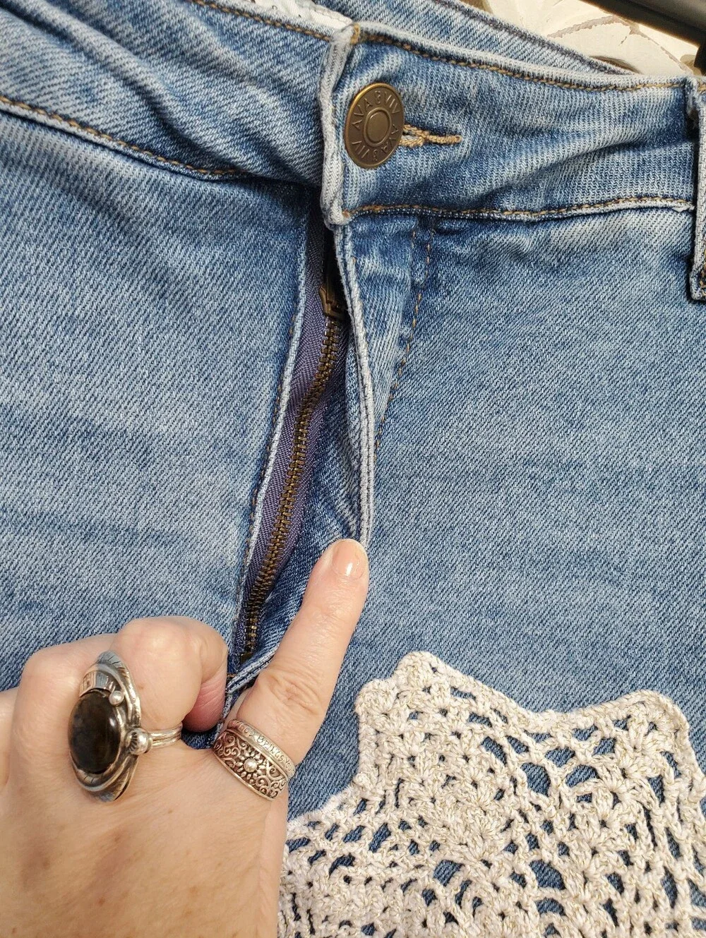 Personal Upcycled Ava & Viv Long Distressed Denim Shorts Size 20W